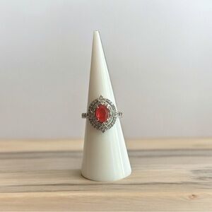 Bomb Party Red Stone Ring - Rhodium Plated - Size 5